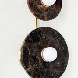 Modern Dark Emperador Marble Triple Unique Sconce Designer Brown Wall Fixture Light Foyer Vanity - thumbnail 4