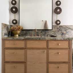Modern Dark Emperador Marble Triple Unique Sconce Designer Brown Wall Fixture Light Foyer Vanity - thumbnail 3