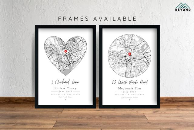 Personalised New Home Map Print & Frames Gift - Decor Housewarming Present Custom House Art Moving in Location City Town - image 1