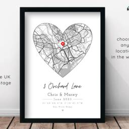 Personalised New Home Map Print & Frames Gift - Decor Housewarming Present Custom House Art Moving in Location City Town - thumbnail 2