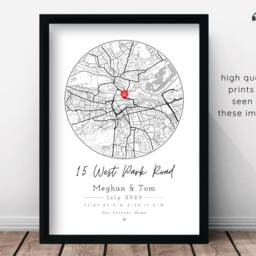 Personalised New Home Map Print & Frames Gift - Decor Housewarming Present Custom House Art Moving in Location City Town - thumbnail 3