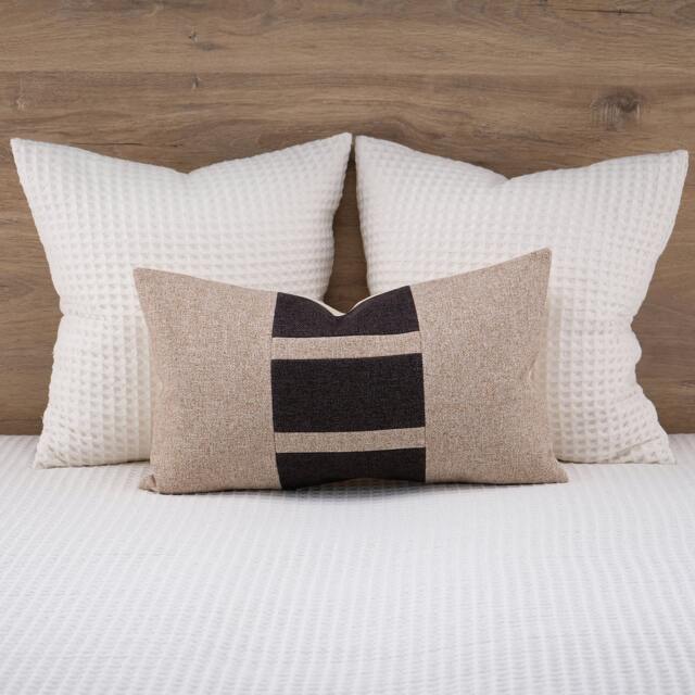 Tan Brown Stripe Lumbar Pillow Cover, Textured Woven Throw Case - image 1