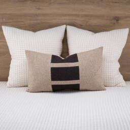 Tan Brown Stripe Lumbar Pillow Cover, Textured Woven Throw Case - thumbnail 1