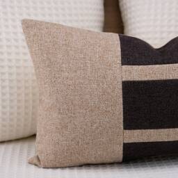 Tan Brown Stripe Lumbar Pillow Cover, Textured Woven Throw Case - thumbnail 3