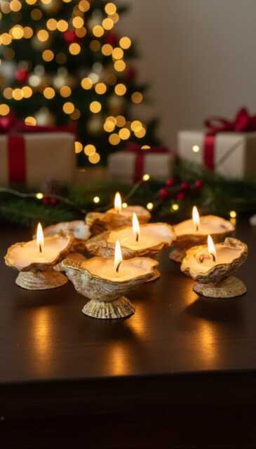 Handmade Oyster Shell Candle - Refillable Seashell Decor - image 1