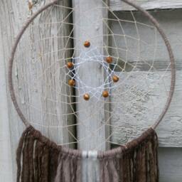 Boho Dreamcatcher, Brown & White With Yarn Falls, Wallhanging Homedecor - thumbnail 2