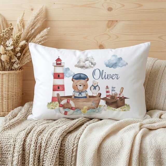 Personalised Sailor Teddy Bear Pillowcase, Custom Nautical Nursery Decor, Boys Bedroom Bedding - image 1