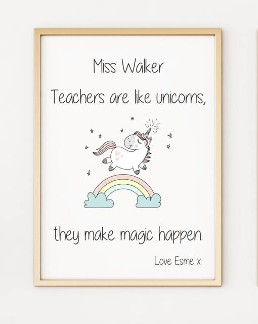 A4 Personalised Teacher Thank You Unicorn Magic Gift Poster Print Po31