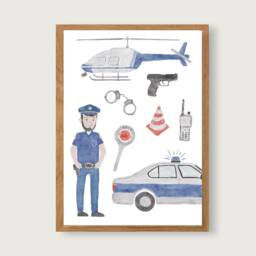 Poster Police A3 - Print Children's Poster Art Print Room Child Young Boy Illustration Vehicles Excavator -- Heart & Paper - thumbnail 2