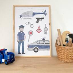 Poster Police A3 - Print Children's Poster Art Print Room Child Young Boy Illustration Vehicles Excavator -- Heart & Paper - thumbnail 1