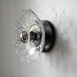 Sconce Lamp, Vintage Federal Glass Clear Flower Plate Shade, Flush Mount Wall Or Ceiling Lighting Fixture, Wire in Plug In, Bulb Included - thumbnail 3