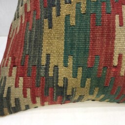 Vintage Kilim Pillow Cover, Handwoven Turkish Bohemian Accent - 16x16 - thumbnail 3