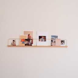 Photo, Polaroid & Postcard Shelf in Solid Chestnut Wood & Brass - 80cm. Handmade France - thumbnail 2