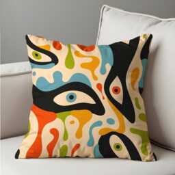 Psychedelic Eye Art Cushion Cover, Colorful Abstract Face Pillow Trippy Throw Case, Boho, Retro Or Modern Eclectic Decor - thumbnail 3