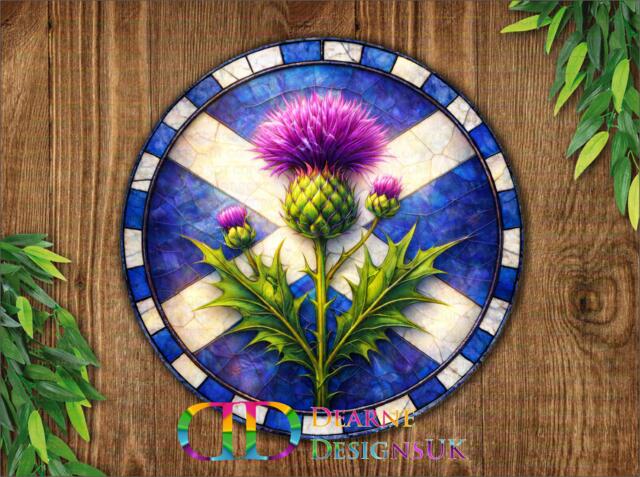 Thistle Sign, Plaque, Faux Stained Glass Thistle, Metal Thistle Wall Art Scotland Heritage Decor Scottish Gift - image 1