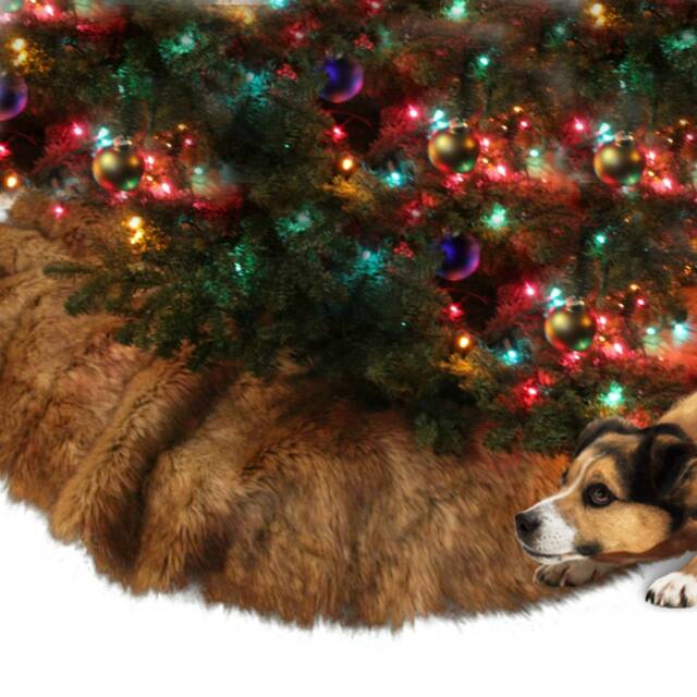 Faux Fur Christmas Tree Skirt - Shaggy Light Brown Wolf, Round - image 1