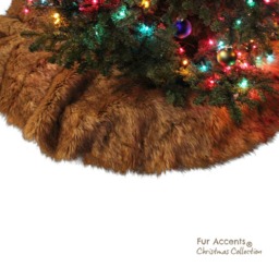Faux Fur Christmas Tree Skirt - Shaggy Light Brown Wolf, Round - thumbnail 4