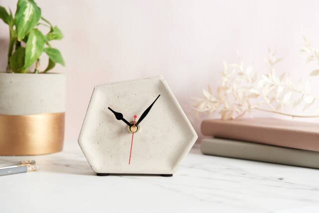Geometric Concrete Clock - Handmade Diamond Desk Clock, Silent Sweep - image 1