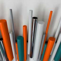 Geometric Wood Dowel Sculpture, Abstract Orange Teal Art - thumbnail 3