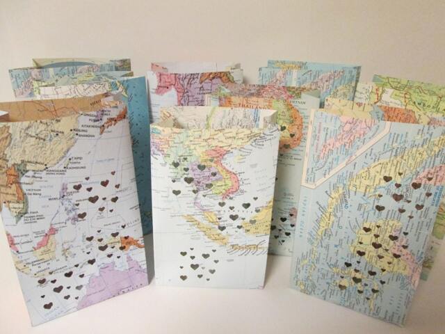 10 Map Luminary Bags, Travel Theme Decor, Made To Order, Art, Destination Wedding, Themed Party, Bon Voyage - image 1