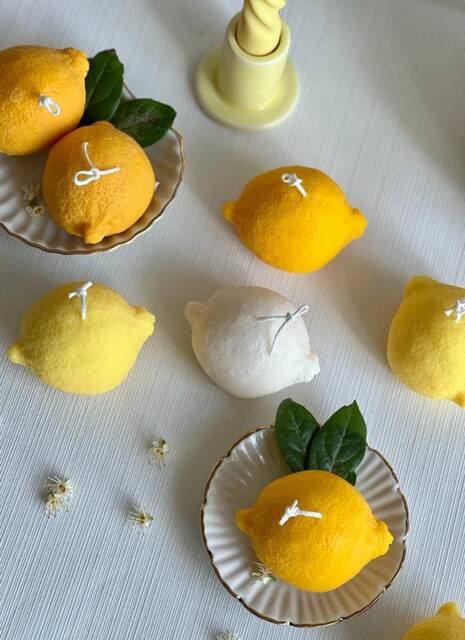 Lemon Shaped Soy Wax Candle Scented Vegan Pillar Candle - image 1