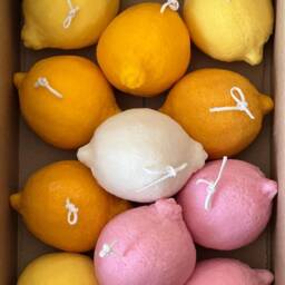 Lemon Shaped Soy Wax Candle Scented Vegan Pillar Candle - thumbnail 3