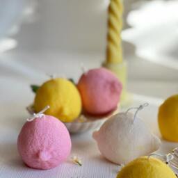 Lemon Shaped Soy Wax Candle Scented Vegan Pillar Candle - thumbnail 2