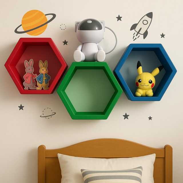 Multicolour Hexagon Nursery Shelf - Modular Wall Shelves For Kids Room & Playroom Build Your Own Set - image 1