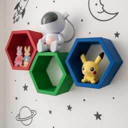 Multicolour Hexagon Nursery Shelf - Modular Wall Shelves For Kids Room & Playroom Build Your Own Set - thumbnail 2