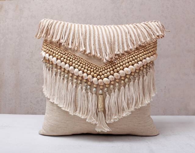 Light Beige Embroidered Bohemian, Bali Style Pillow Cover, Decorative Handmade Throw Cover, Cover Wlcc016 - image 1