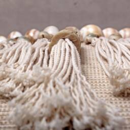 Embroidered Bohemian Pillow Cover, Bali Style, Wooden Beads & Shells - thumbnail 4