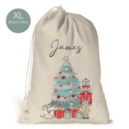 Personalised Xl Drawstring Christmas Sack/stocking.. Red Nutcracker Tree Xmas Present Sack Gift Bag Extra Large Boys Girls - thumbnail 2