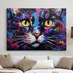 Black Cat Paint Splash Animal Pet Abstract Modern Painting Wall Art, Framed Canvas Poster Print, Home Kitchen Office Room Decor, Gifts - thumbnail 1