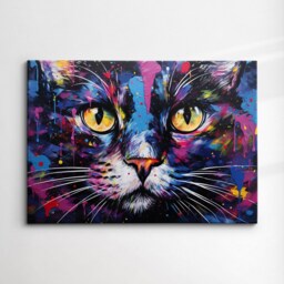 Black Cat Paint Splash Animal Pet Abstract Modern Painting Wall Art, Framed Canvas Poster Print, Home Kitchen Office Room Decor, Gifts - thumbnail 3