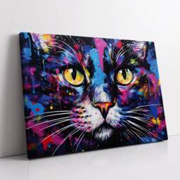 Black Cat Paint Splash Animal Pet Abstract Modern Painting Wall Art, Framed Canvas Poster Print, Home Kitchen Office Room Decor, Gifts - thumbnail 2