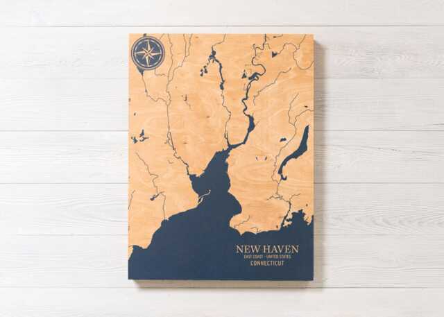New Haven, Connecticut Map - Engraved Wood Coastal Wall Art Sign, Beach House Home Decor Nautical Print, Unique Personalized Family Gift - image 1