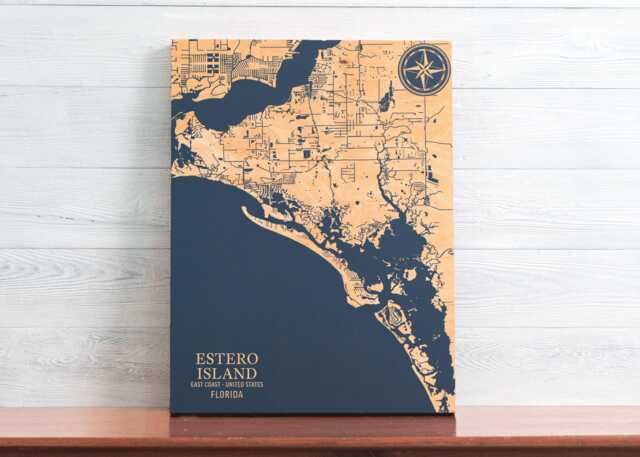 Estero Island, Florida Map - Engraved Wood Coastal Wall Art Sign, Beach House Home Decor Nautical Print, Unique Personalized Family Gift - image 1