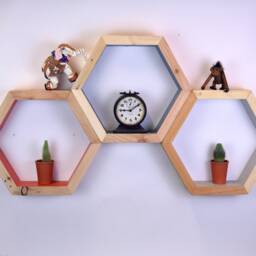 Floating Hexagon Shelf Geometric Wall Art Furniture Reclaimed Recycled Pallet Handmade UK Shelving Custom Rustic Modern Eco - thumbnail 3
