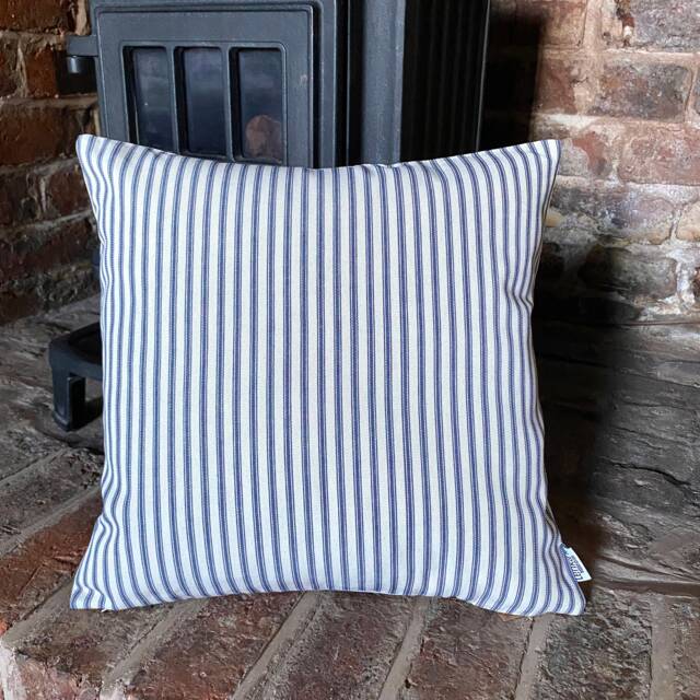 633. Blue Ticking Stripe, Handmade Cushion Cover, Various Sizes - image 1