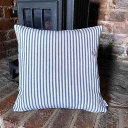 633. Blue Ticking Stripe, Handmade Cushion Cover, Various Sizes - thumbnail 1