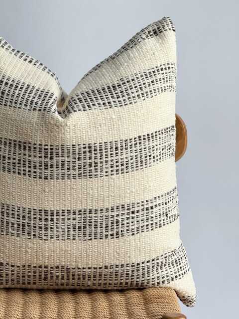 "Handwoven Striped Pillow Cover Vintage Karen Fabric, Boho Farmhouse - 22"" X 22" - image 1