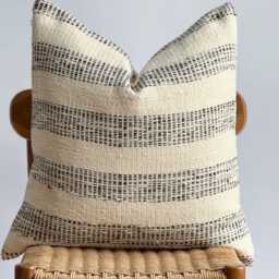 "Handwoven Striped Pillow Cover Vintage Karen Fabric, Boho Farmhouse - 22"" X 22" - thumbnail 2