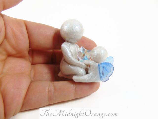 Angel Sibling Sculpture Memorial Keepsake, Custom Wing Colors - image 1