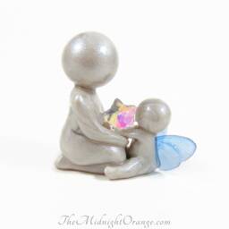 Angel Sibling Sculpture Memorial Keepsake, Custom Wing Colors - thumbnail 3