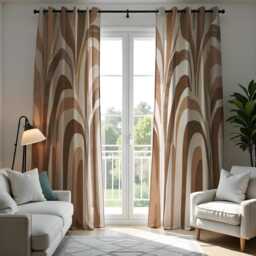 Modern Abstract Wave Curtain, Neutral Brown & Beige Design Drape, Geometric Pattern Window Treatment, Custom Size Available, Made To Order - thumbnail 3