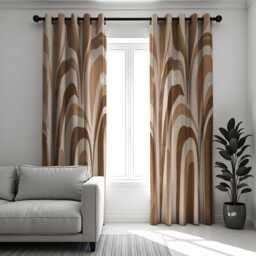 Modern Abstract Wave Curtain, Neutral Brown & Beige Design Drape, Geometric Pattern Window Treatment, Custom Size Available, Made To Order - thumbnail 2