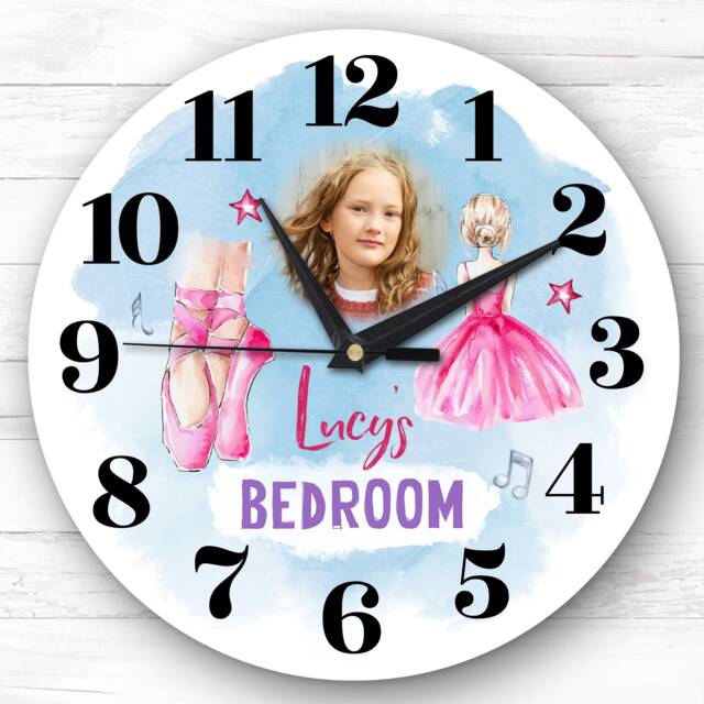 Girls Room Blue Ballerina Ballet Photo Custom Gift Personalised Clock - image 1