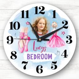 Girls Room Blue Ballerina Ballet Photo Custom Gift Personalised Clock - thumbnail 1