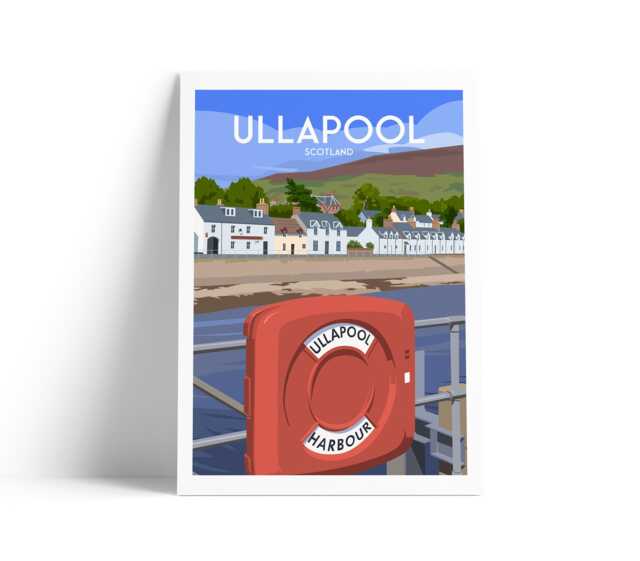 Ullapool Harbour Travel Poster - Scenic Scottish Coastal Wall Art