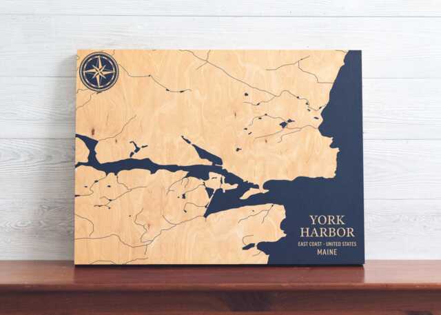 York Harbor, Maine Map - Engraved Wood Coastal Chart Wall Art Sign, Beach House Home Decor Nautical Print, Unique Personalized Family Gift - image 1